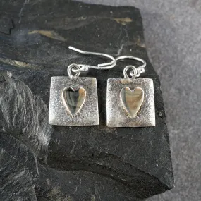 SH01E Silver Heart Drop Earrings