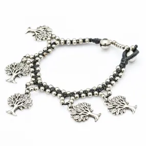 Silver Beads Bracelet with Dangling Tree of Life Charms