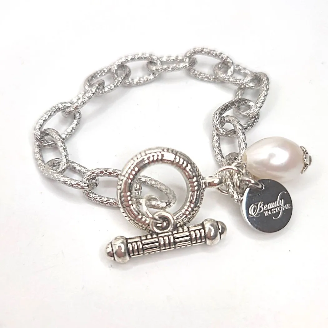 Stainless Steel Chain Link Bracelet With Pearl