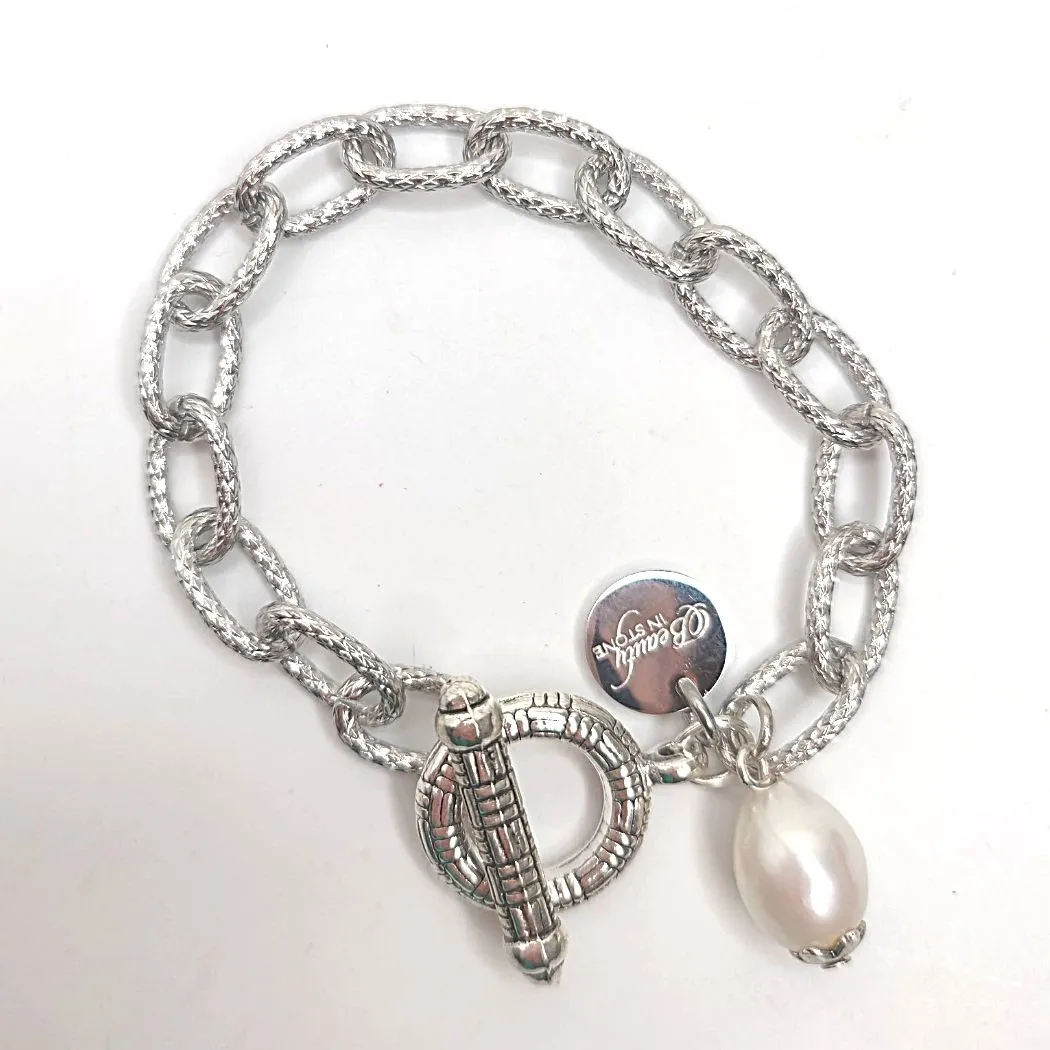 Stainless Steel Chain Link Bracelet With Pearl