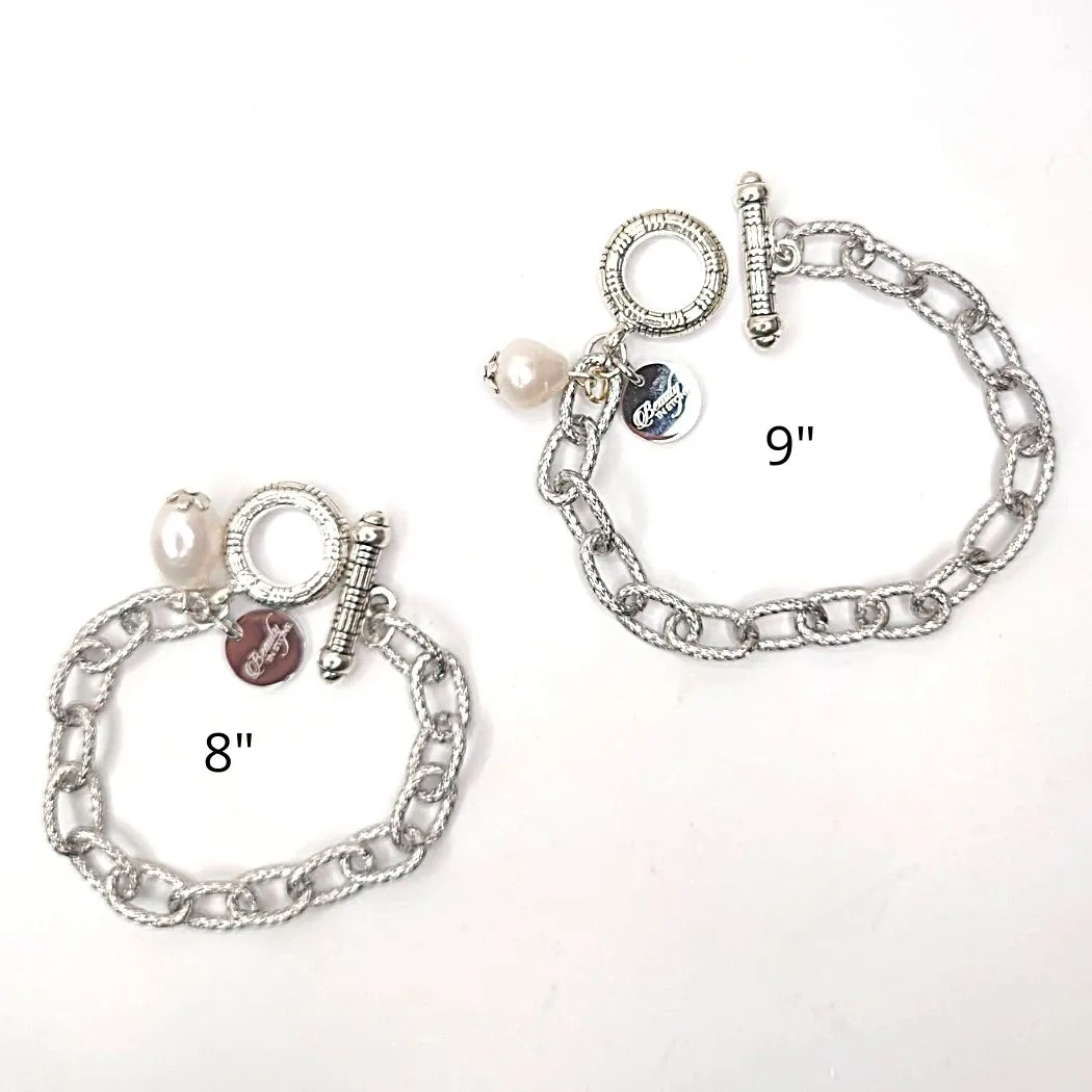 Stainless Steel Chain Link Bracelet With Pearl
