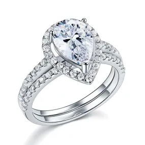 Sterling 925 Silver Bridal Wedding Promise Engagement Ring Set 2 Ct Pear Jewelry Simulated Diamond
