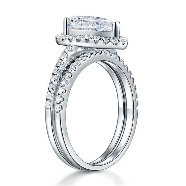 Sterling 925 Silver Bridal Wedding Promise Engagement Ring Set 2 Ct Pear Jewelry Simulated Diamond