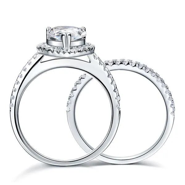 Sterling 925 Silver Bridal Wedding Promise Engagement Ring Set 2 Ct Pear Jewelry Simulated Diamond