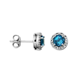 Sterling Silver London Blue Topaz & White Topaz "Dazzle" Studs