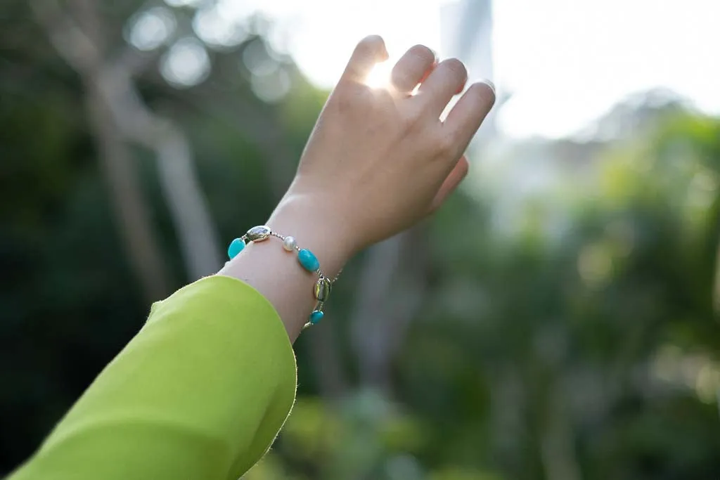 The Mermaid - Turquoise Amazonite Silver Bracelet with Pearl