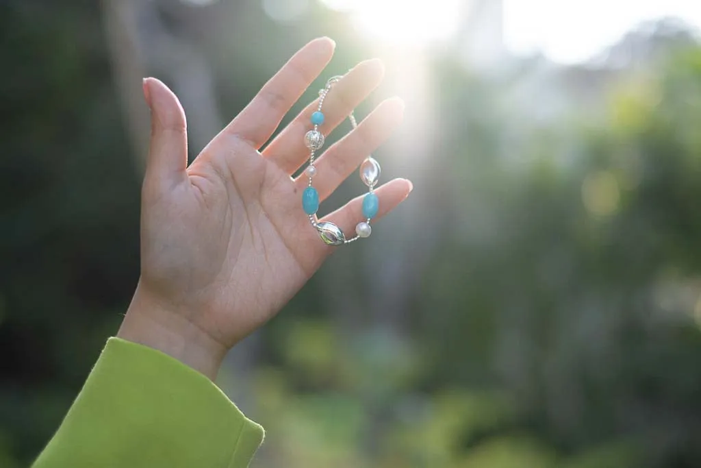 The Mermaid - Turquoise Amazonite Silver Bracelet with Pearl