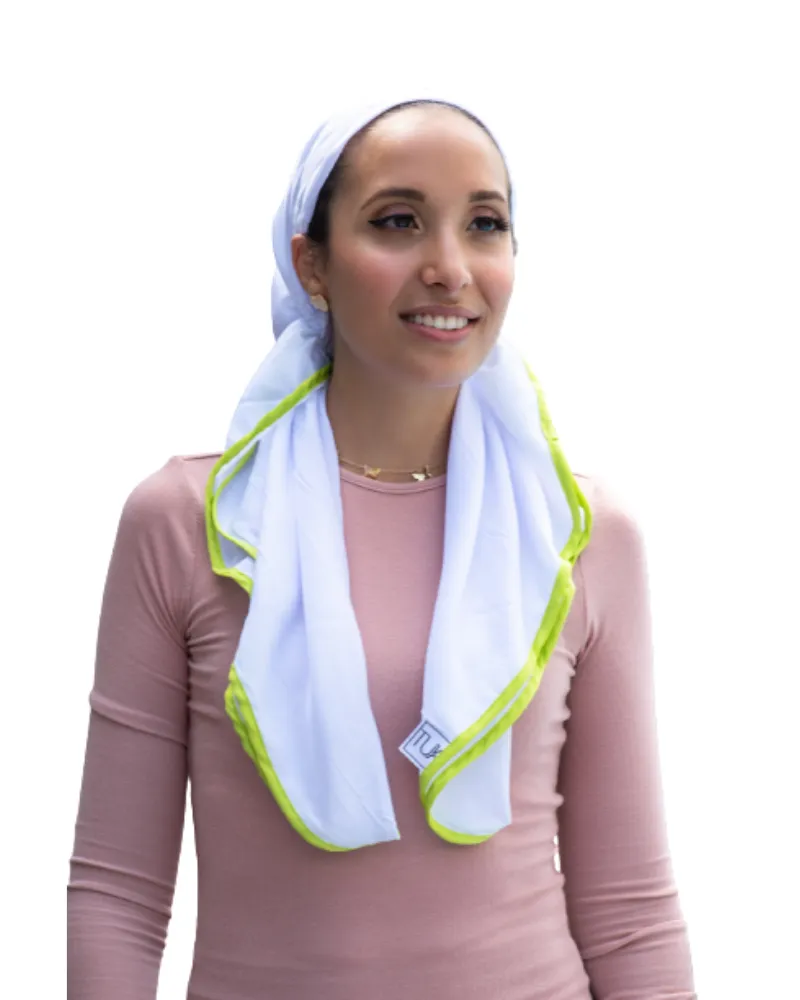 Tie Ur Knot Dri Fit White/Neon Border Untied Scarf with Non Slip Grip