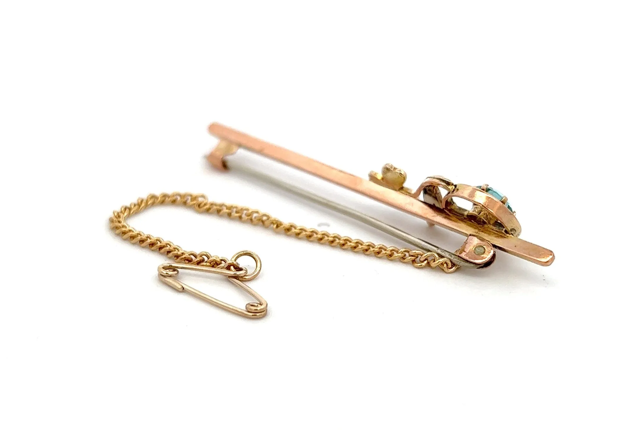 Topaz & Seed Pearl 9ct Rose Gold Bar Brooch