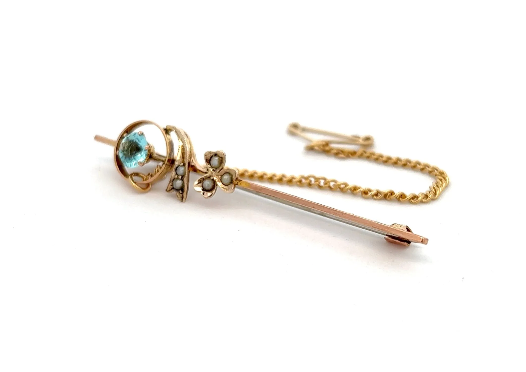 Topaz & Seed Pearl 9ct Rose Gold Bar Brooch