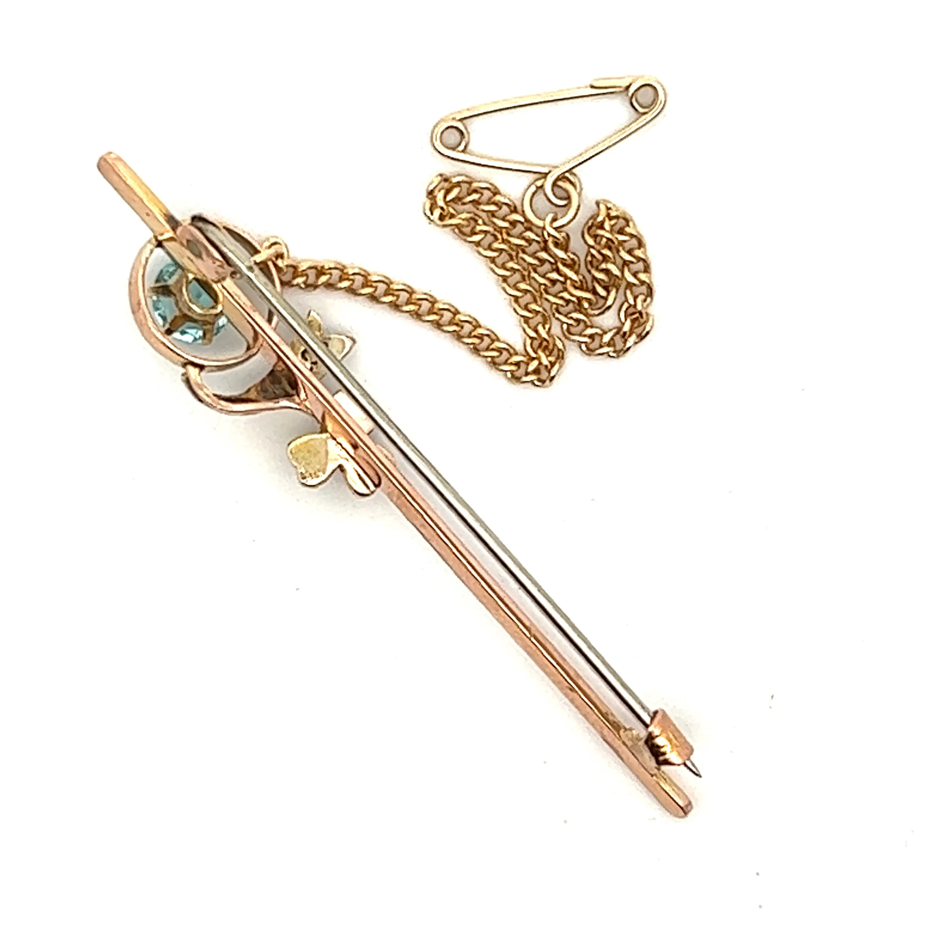 Topaz & Seed Pearl 9ct Rose Gold Bar Brooch