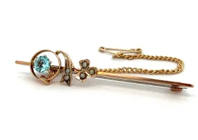Topaz & Seed Pearl 9ct Rose Gold Bar Brooch