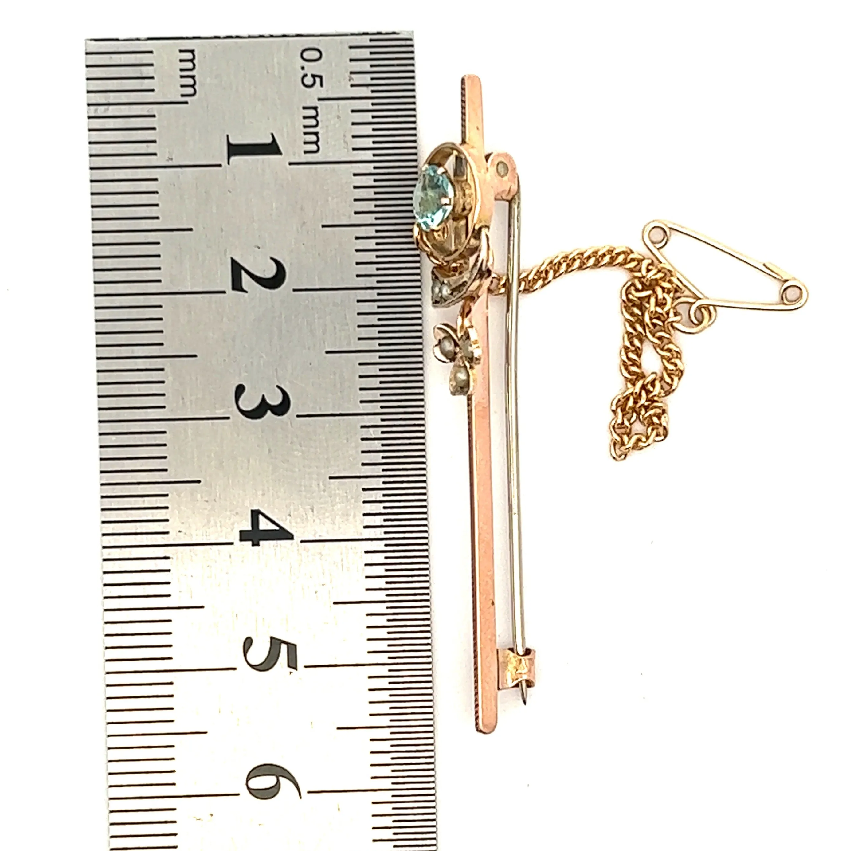 Topaz & Seed Pearl 9ct Rose Gold Bar Brooch