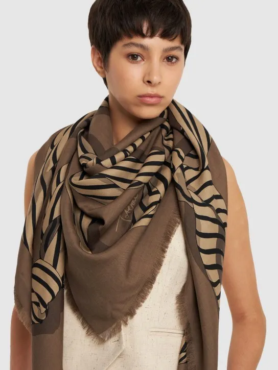 Toteme   Large monogram printed wool &amp; silk scarf 