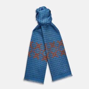 Turquoise Octagonal Pattern Silk Pin Fringe Scarf