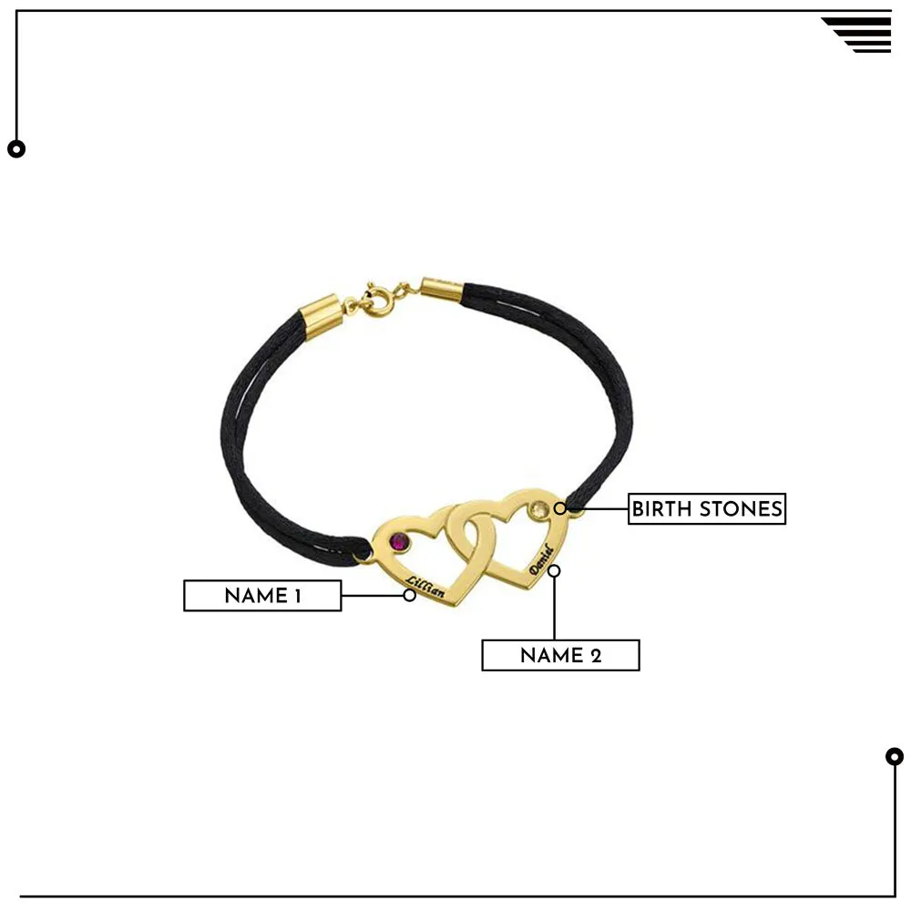 Unique Hearts Bracelet with Birthstones for Couples