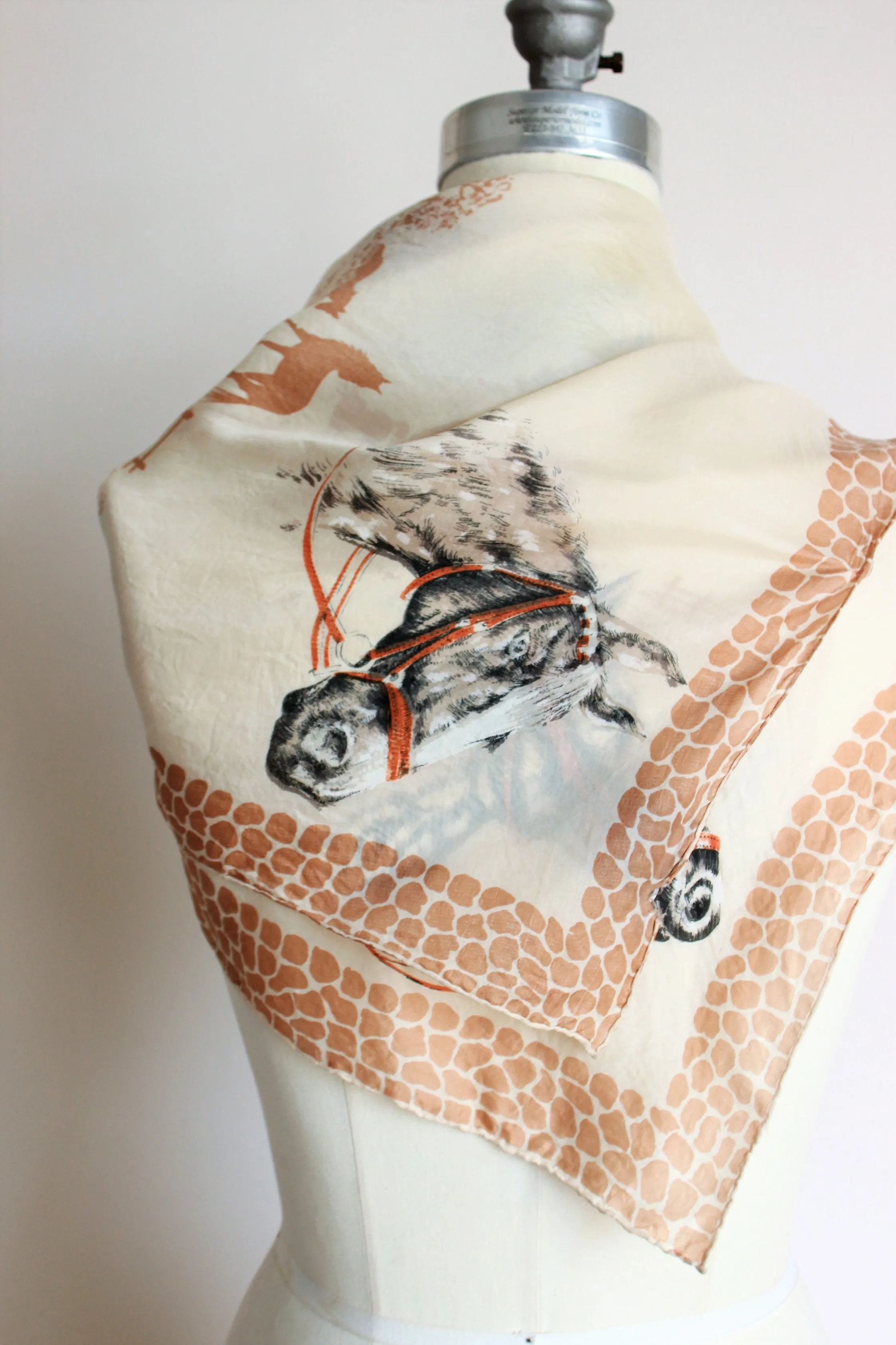Vintage 1950s Horse Novelty Print Collectible Scarf