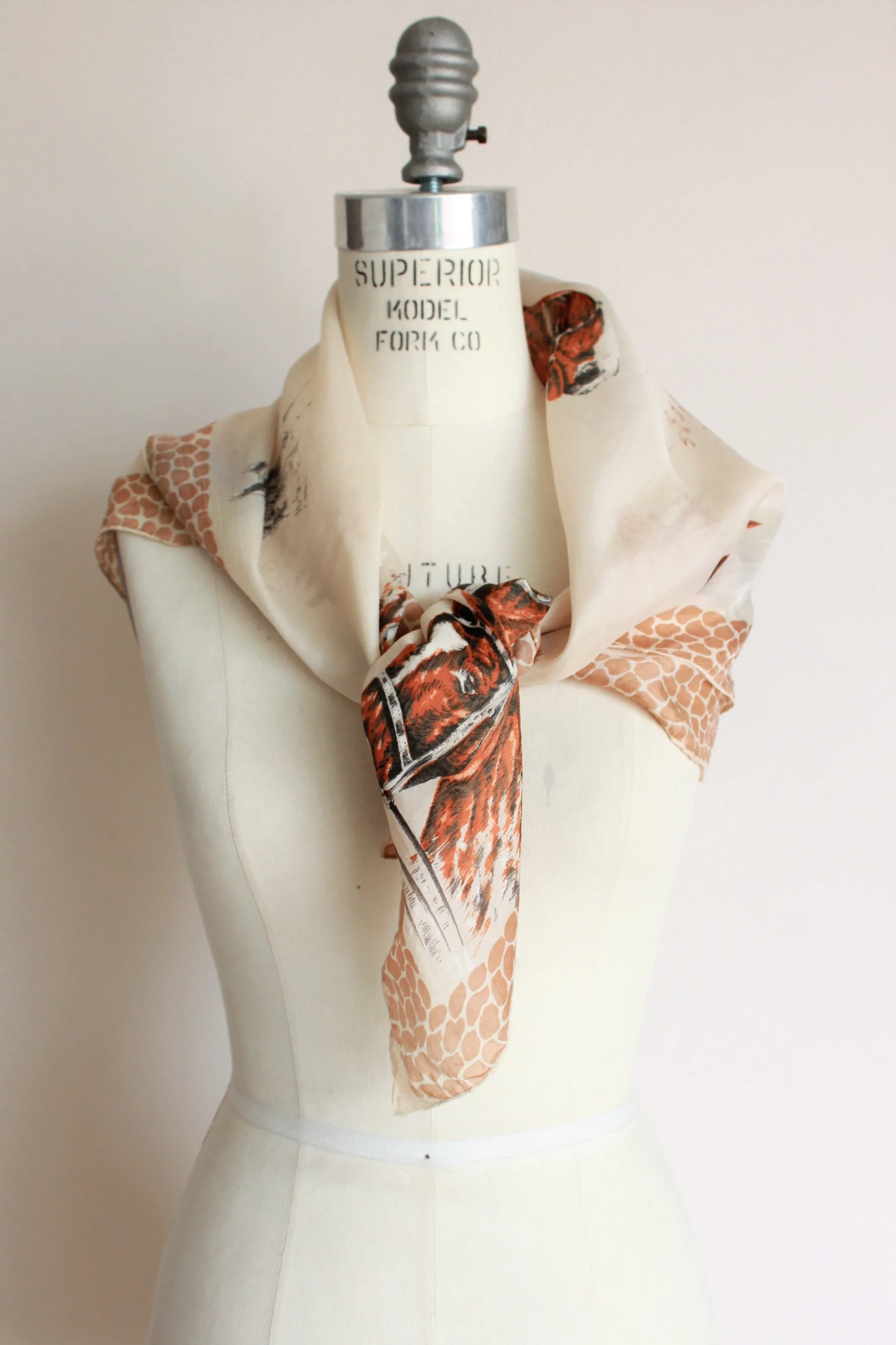 Vintage 1950s Horse Novelty Print Collectible Scarf