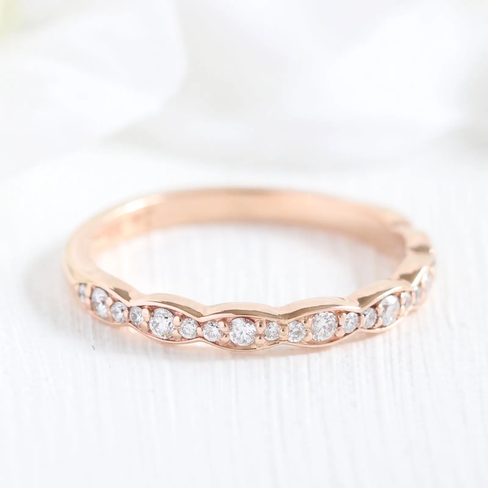 Vintage Floral Oval Ring Bridal Set w/ Champagne Peach Sapphire and Diamond
