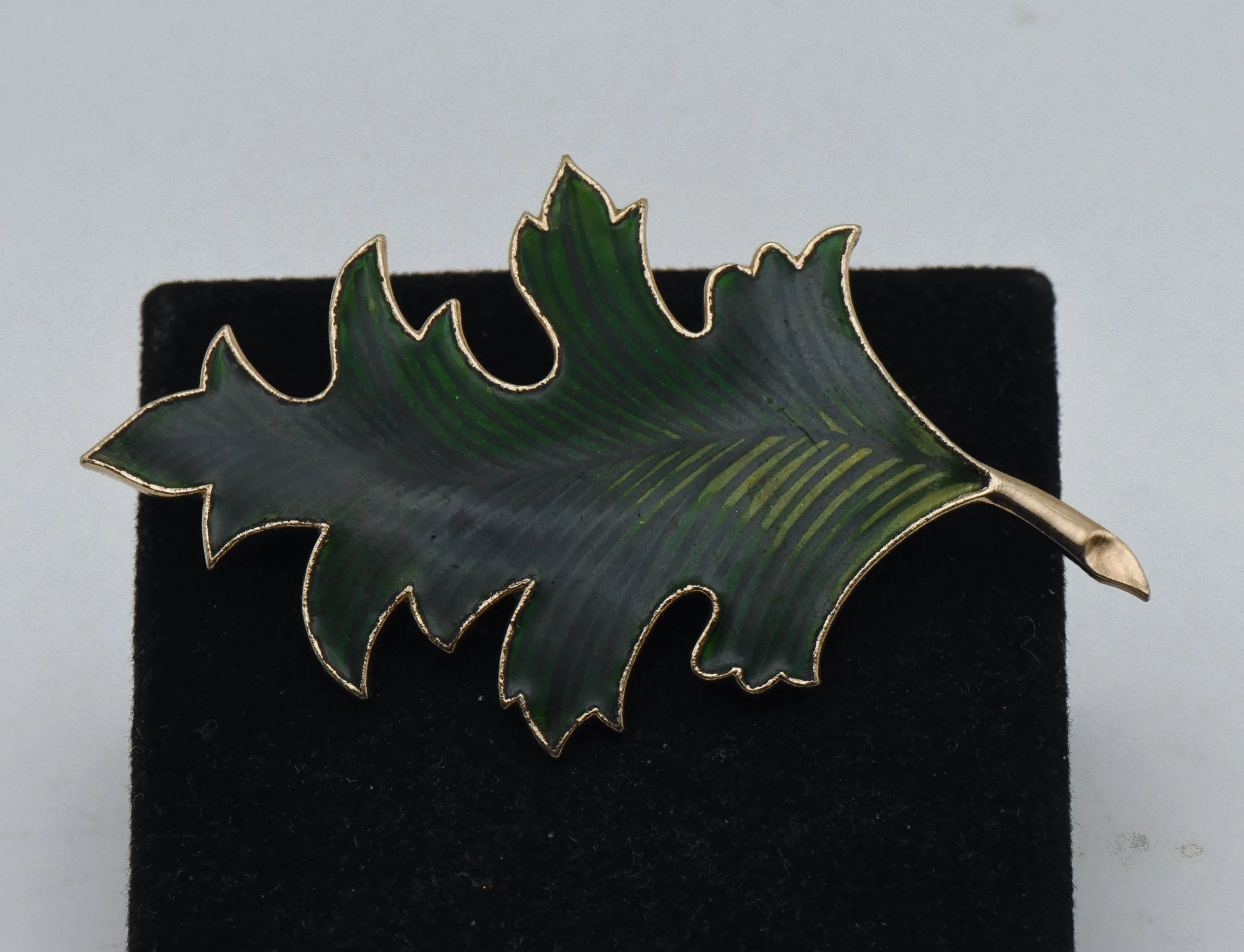 Vintage Gold Tone and Enamel Leaf Brooch