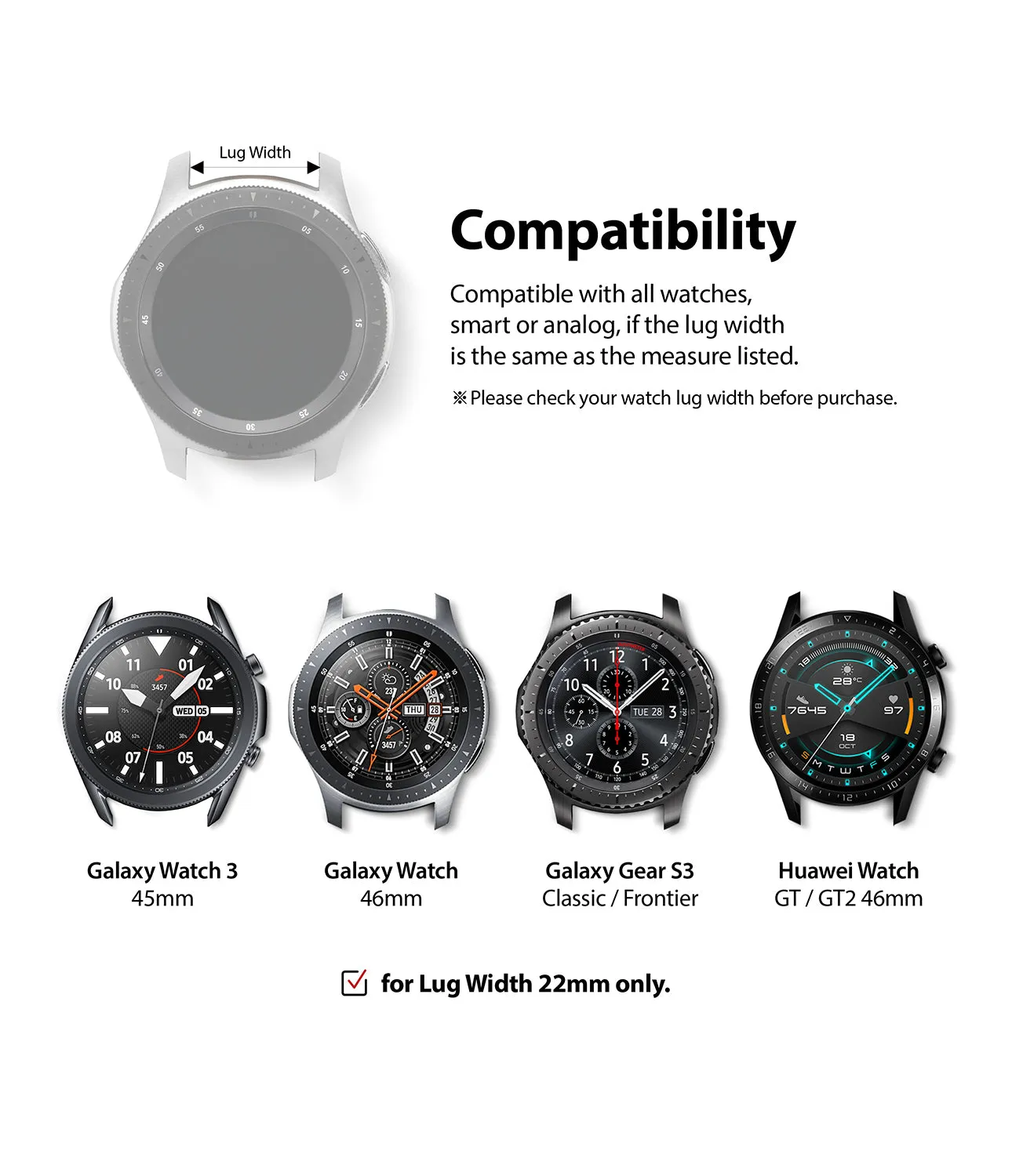 Watch Lug 22mm | Metal One Band [Black]
