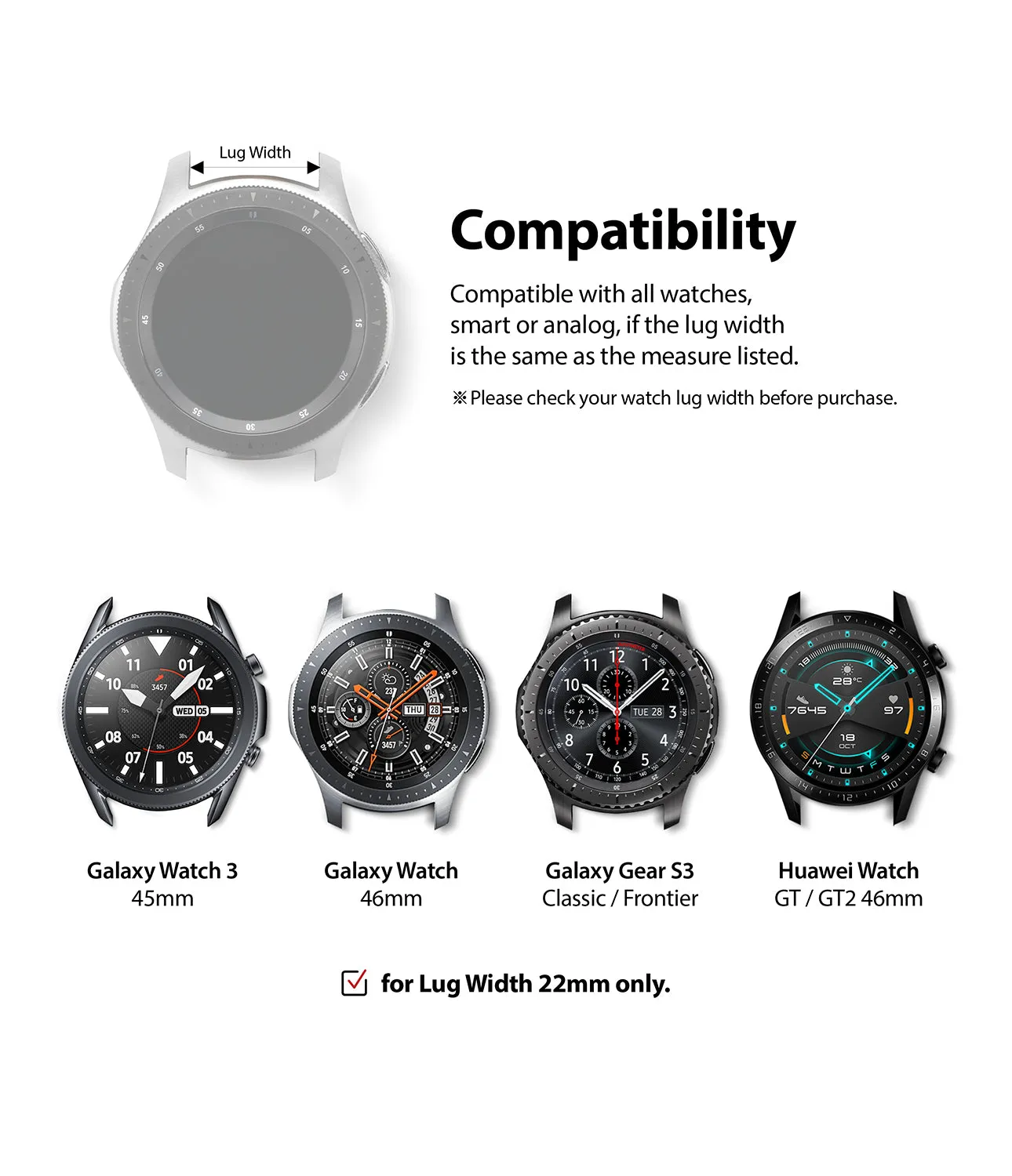 Watch Lug 22mm | Metal One Band [Black]