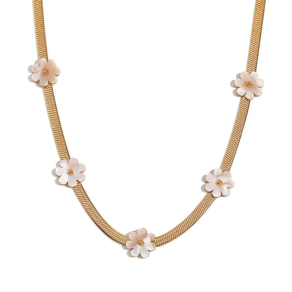 White Flower Gold Choker Necklace