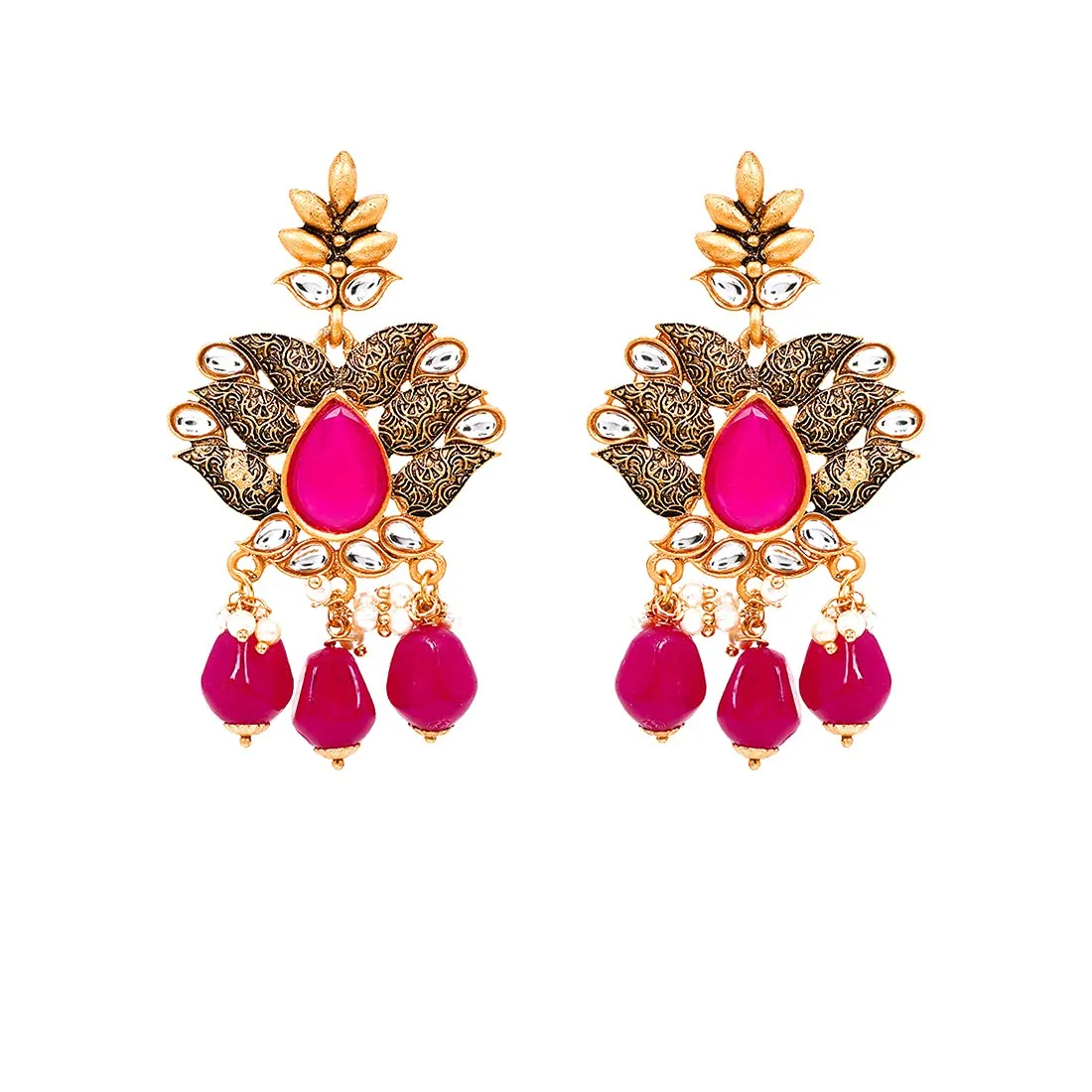 Yellow Chimes Gold Plated Traditional Kundan Studded Pink Pearl Choker Necklace Set with Chandbali Earrings and maang Tikka Bridal Jewellery Set, Gold, Pink, Medium (YCTJNS-09BDSCHK-PK)
