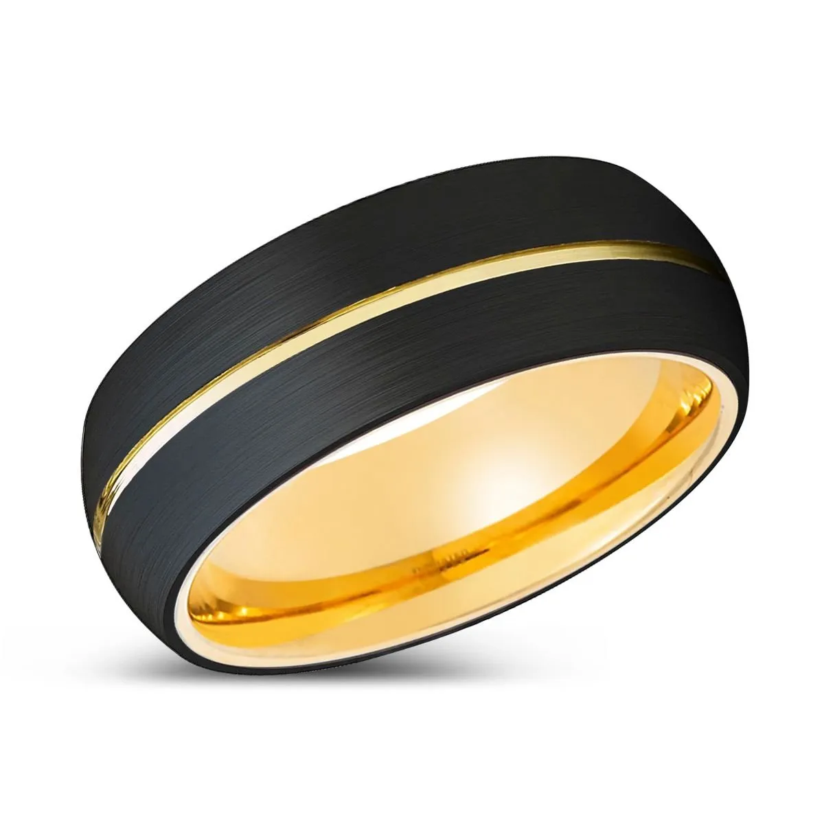 ZDENKO | Gold Ring, Black Tungsten Ring, Gold Groove, Domed